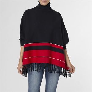 Sara Stripe Bottom Cowl Neck Poncho - Black/Red coco + Carmen